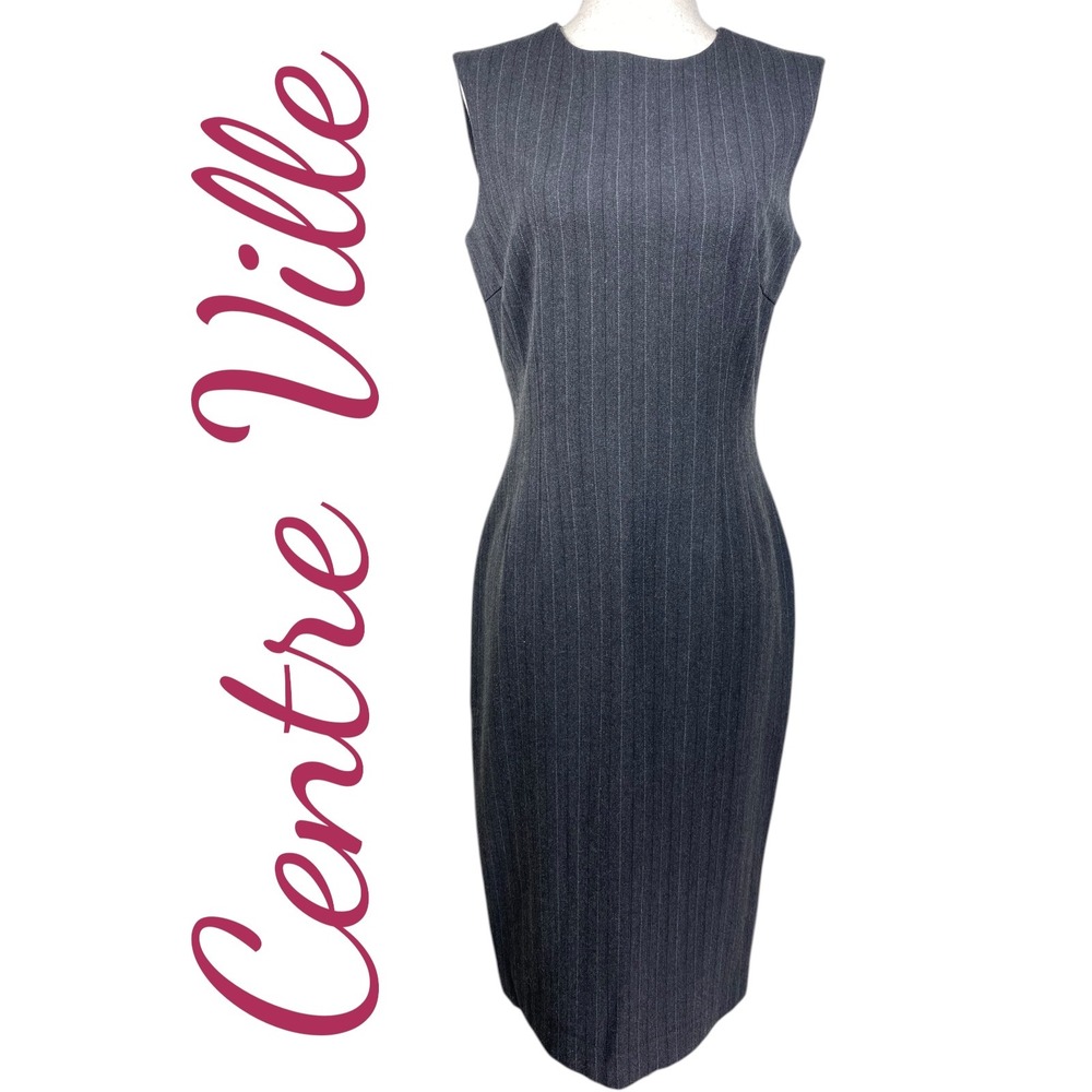 Centre Ville Paris Grey Pinstripe Sheath Dress Sleeveless Office Size S Corpcore - Picture 9 of 10
